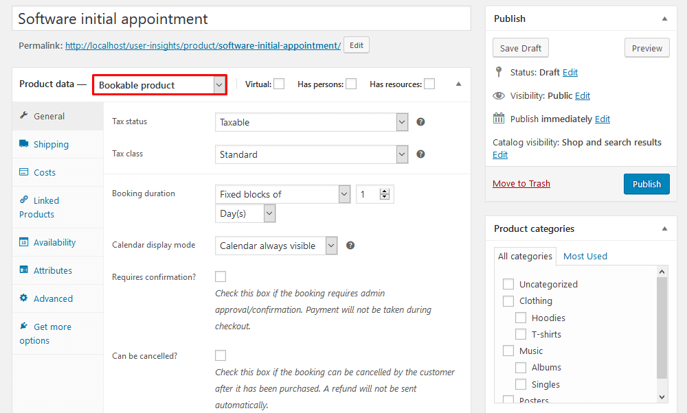 WooCommerce Bookable Product