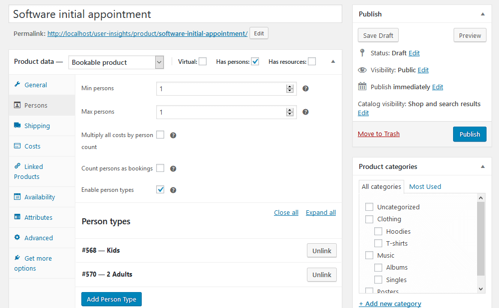 Scheduling products with persons attributes