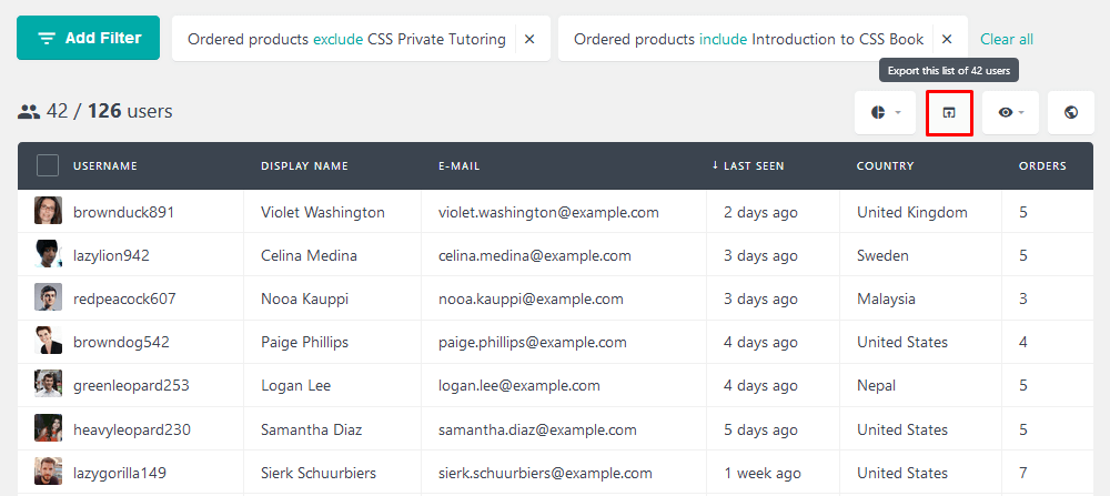 Export users based on their schedule products purchases