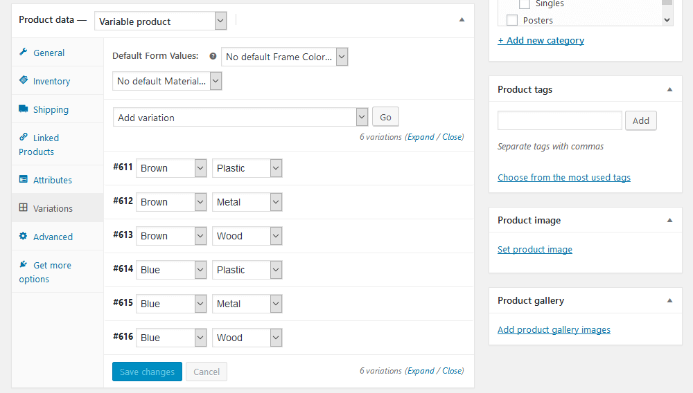 Create each of your WooCommerce variations for products