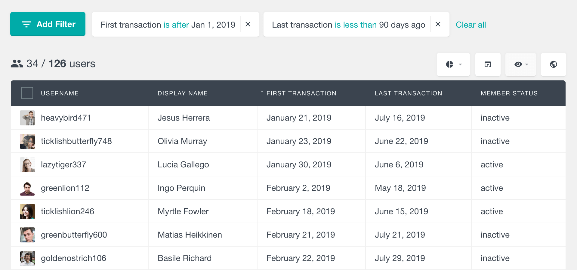 MemberPress filter members by transaction dates