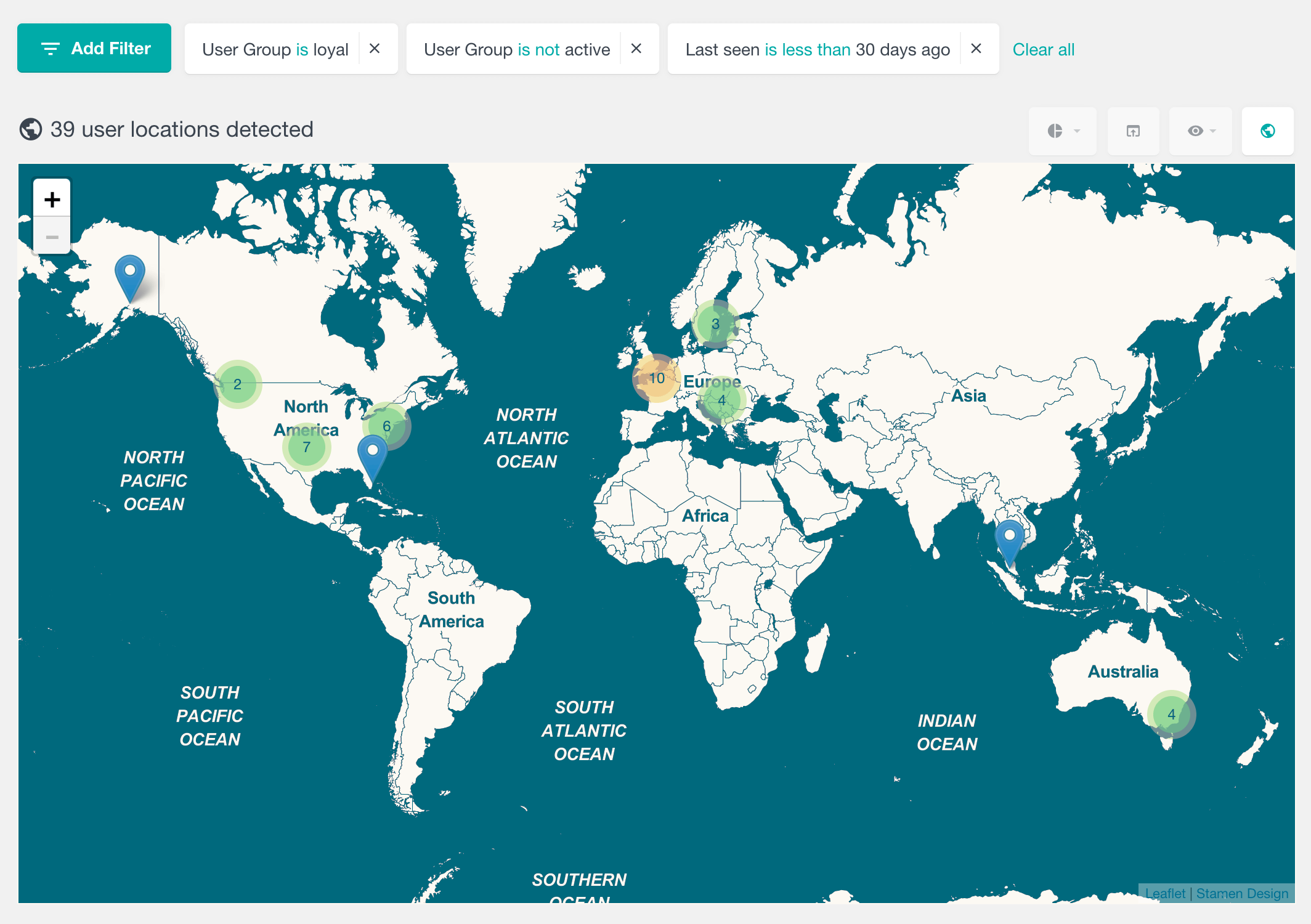 WordPress users by group map view