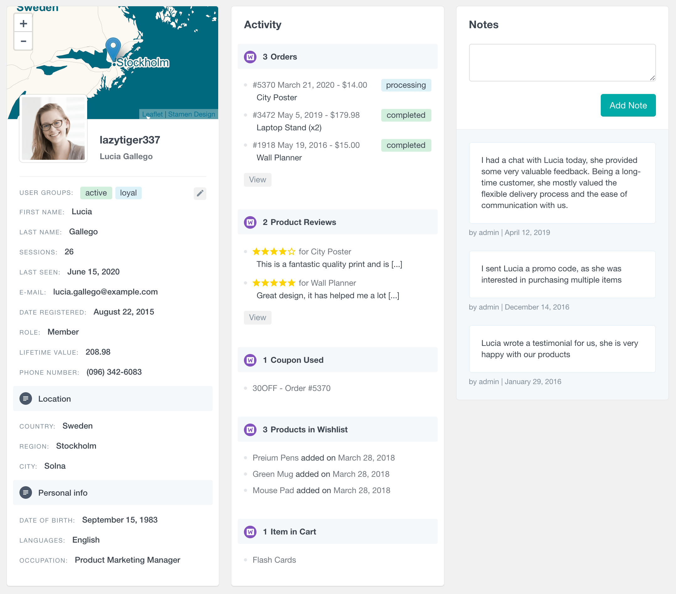 WooCommerce customer profile