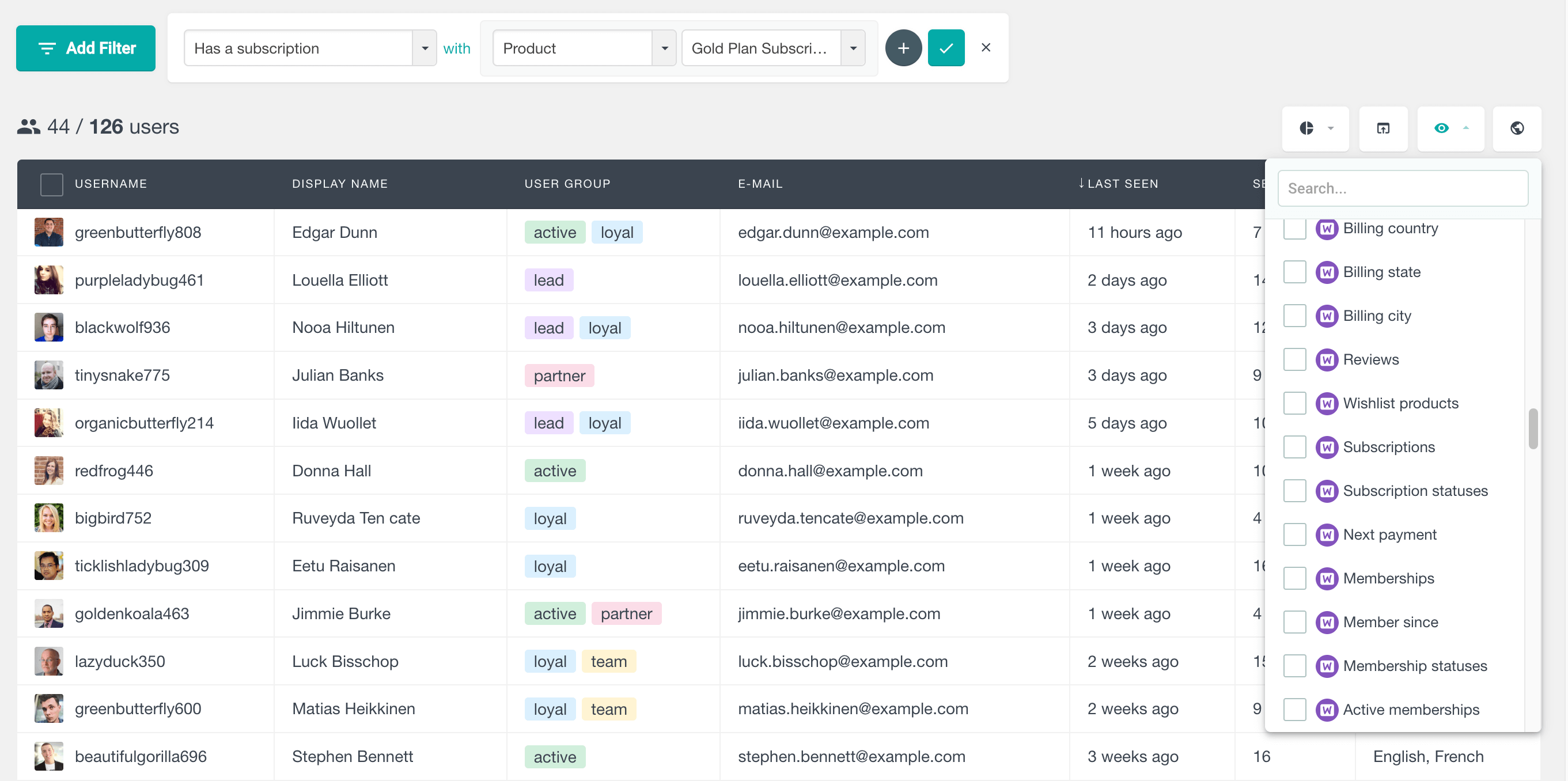 export woocommerce subscription data