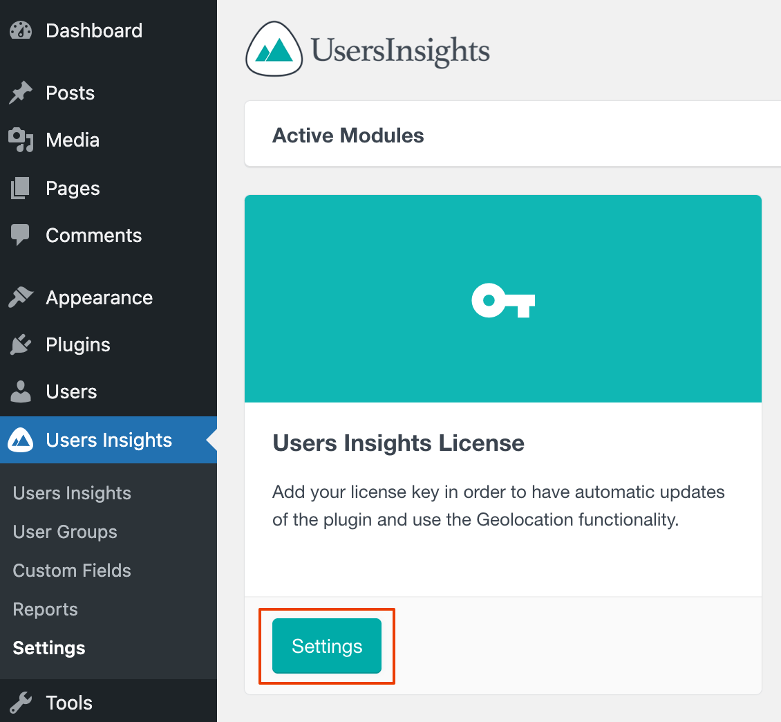 Users Insights activate license