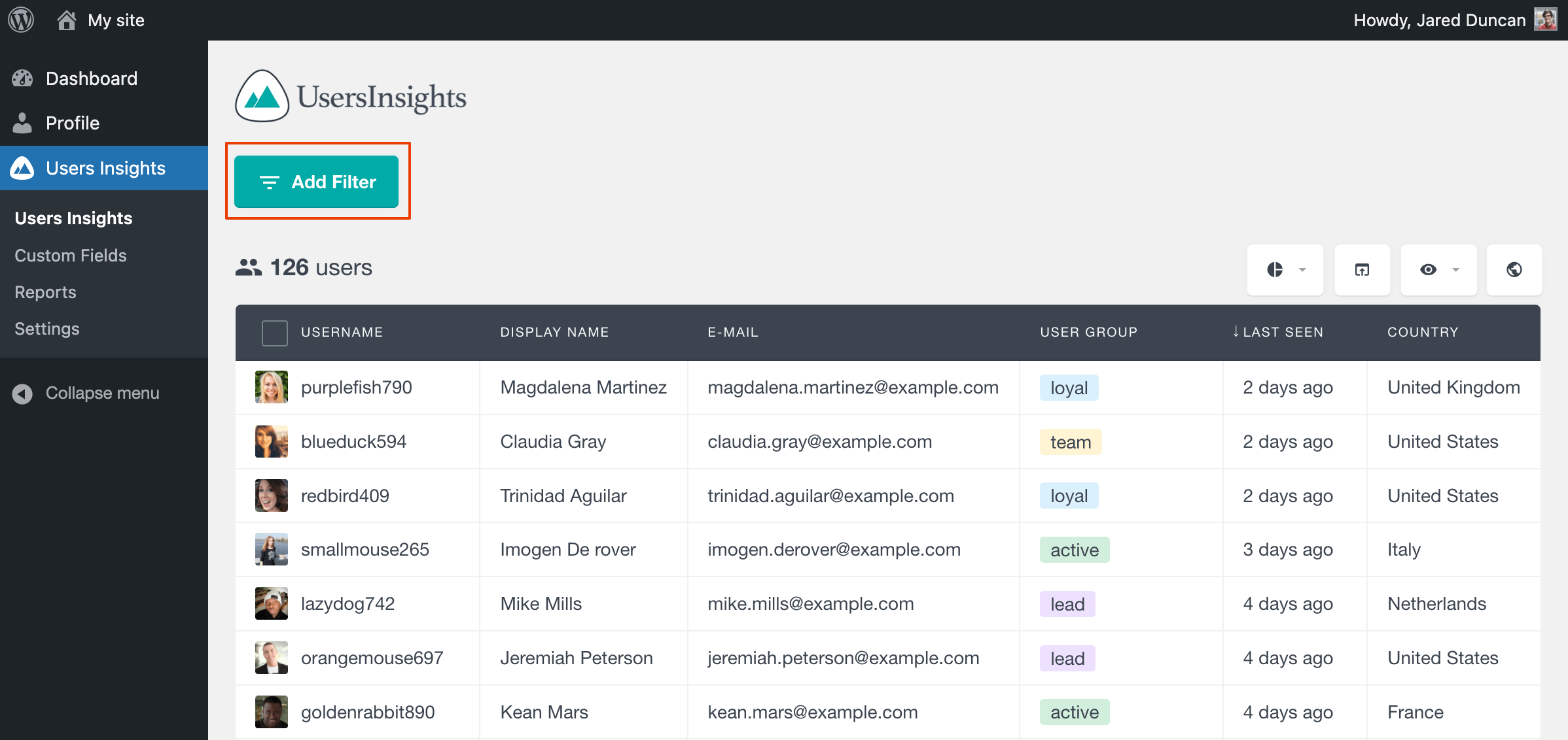 Users Insights add filter