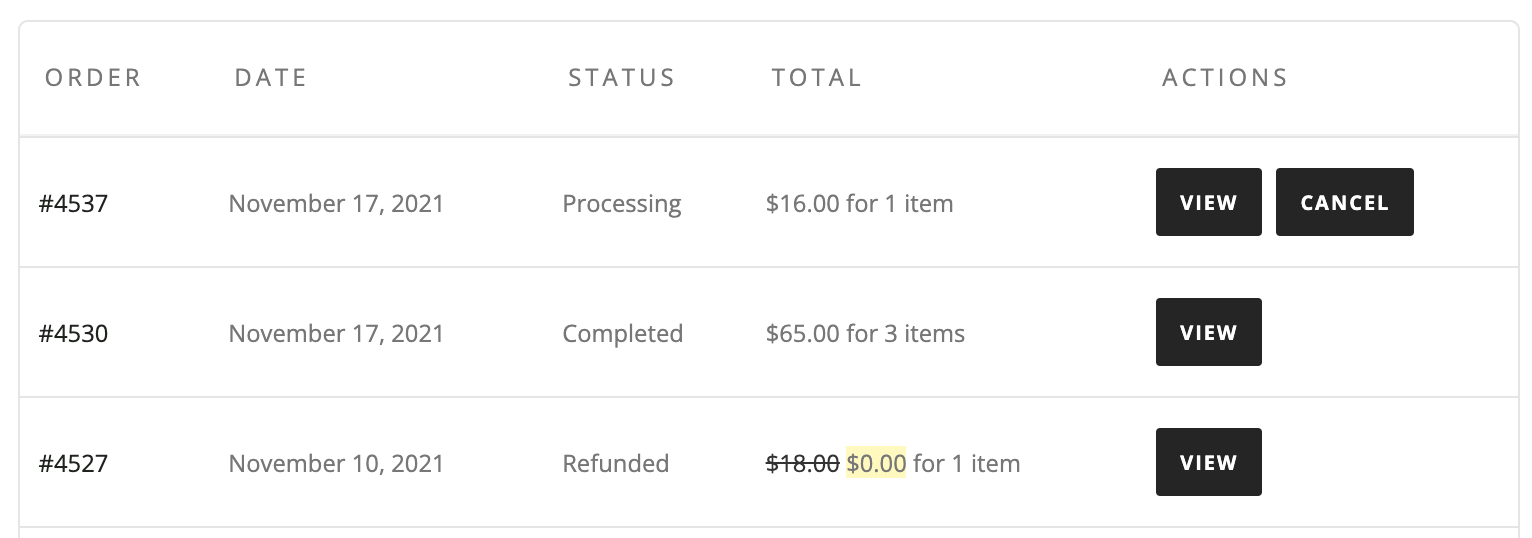 WooCommerce allow customer to cancel order