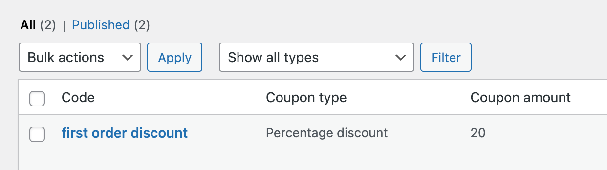 New user coupon store code