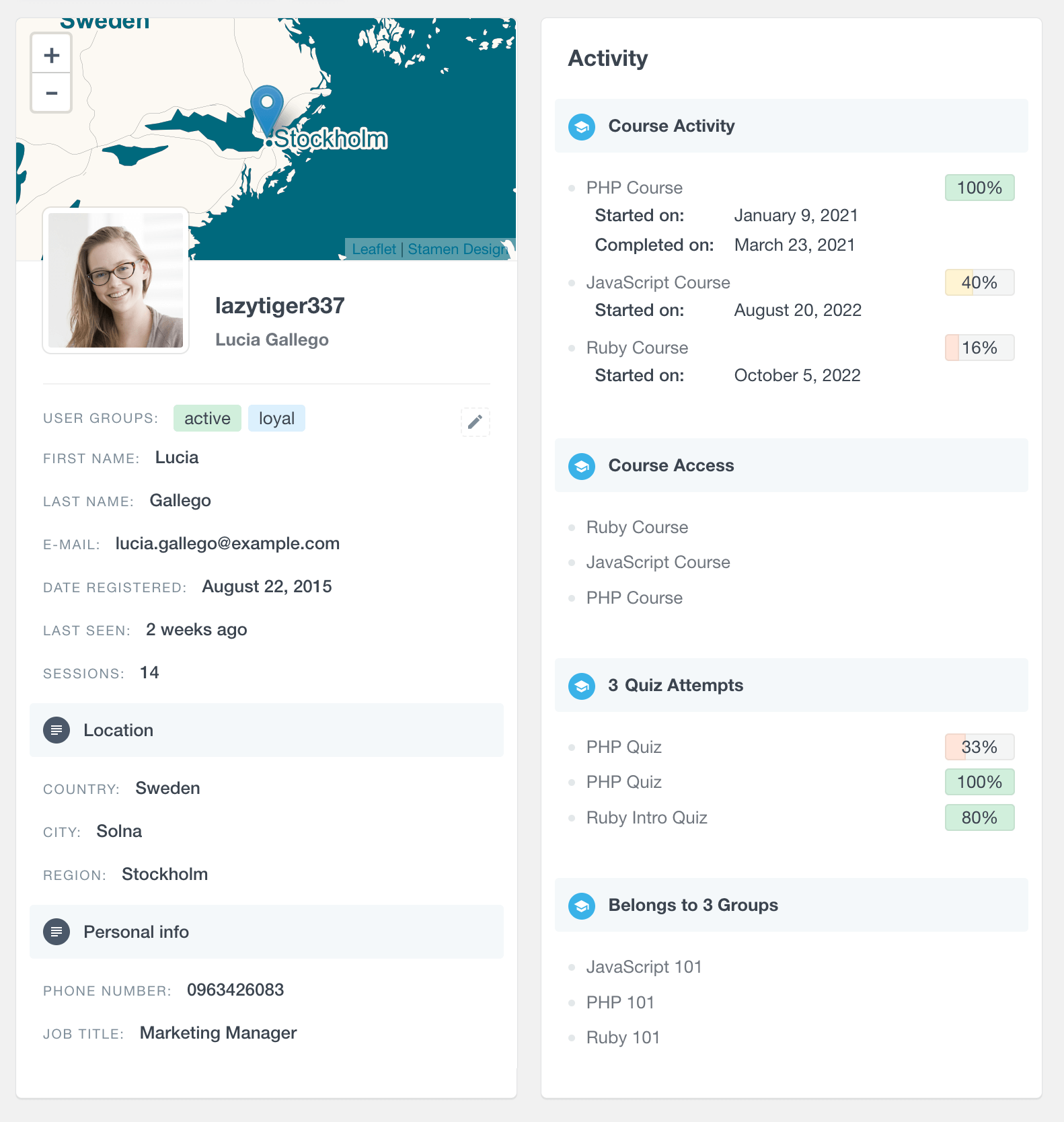 LearnDash user profile