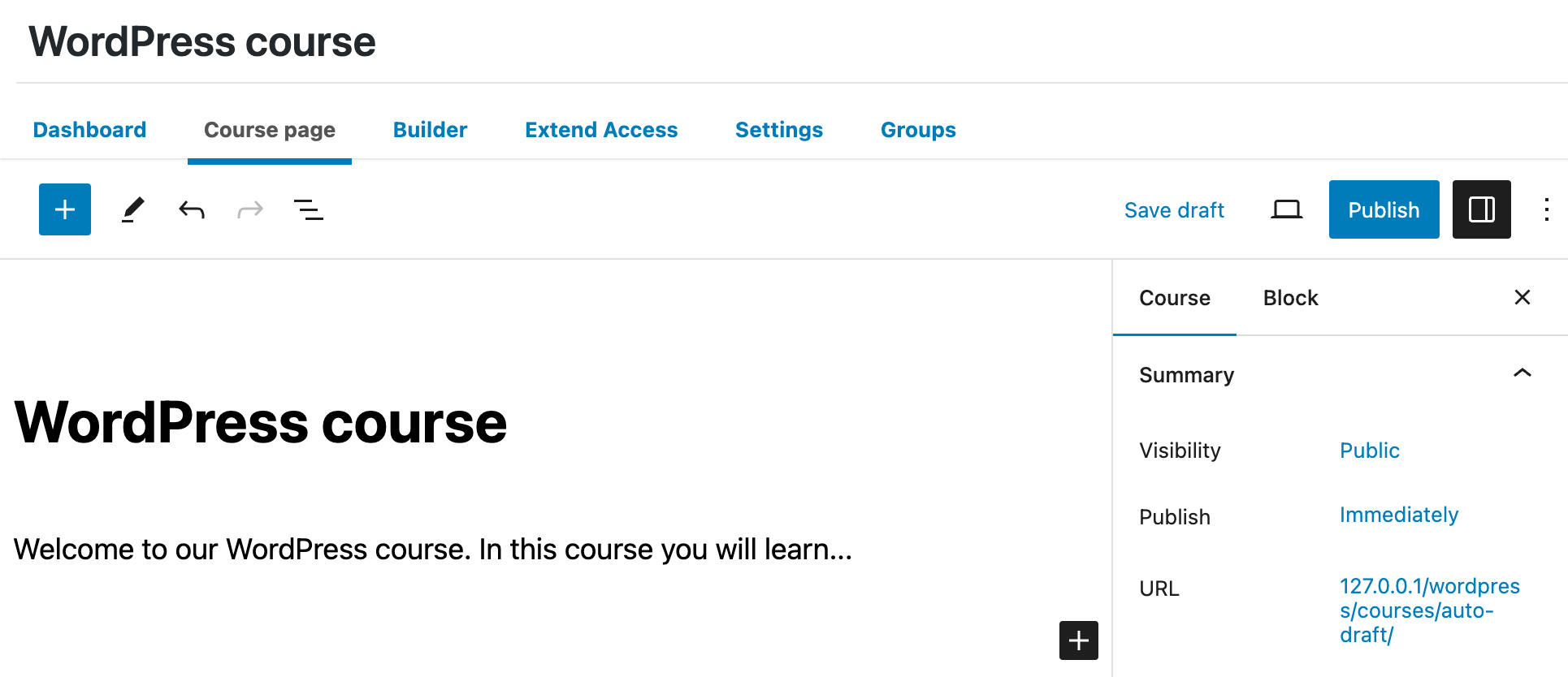 LearnDash create course