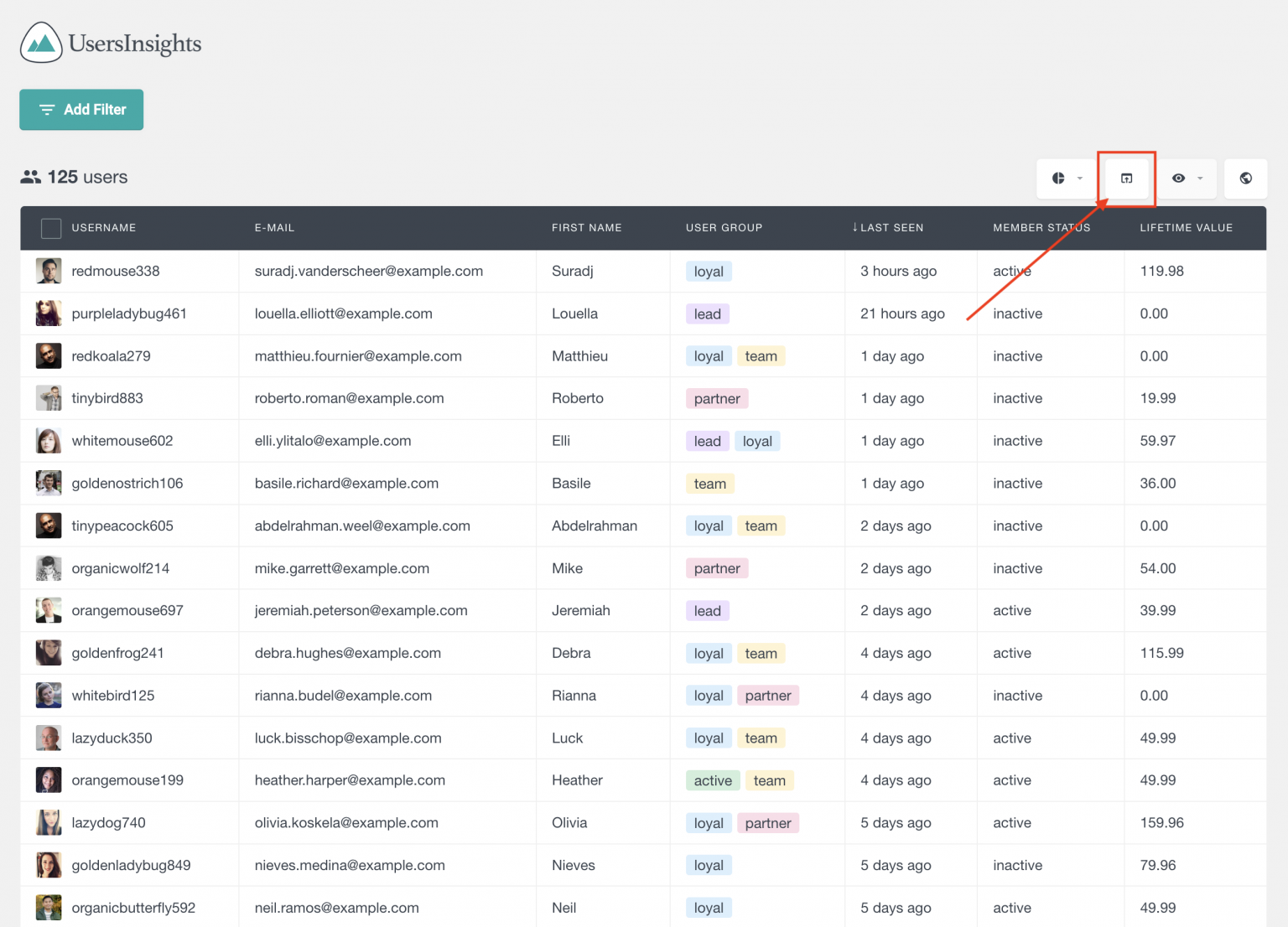 How to export users data from memberpress users insights