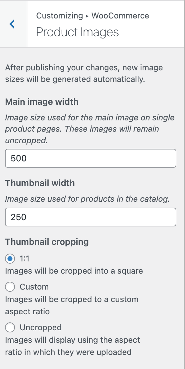 WooCommerce custom product image sizes