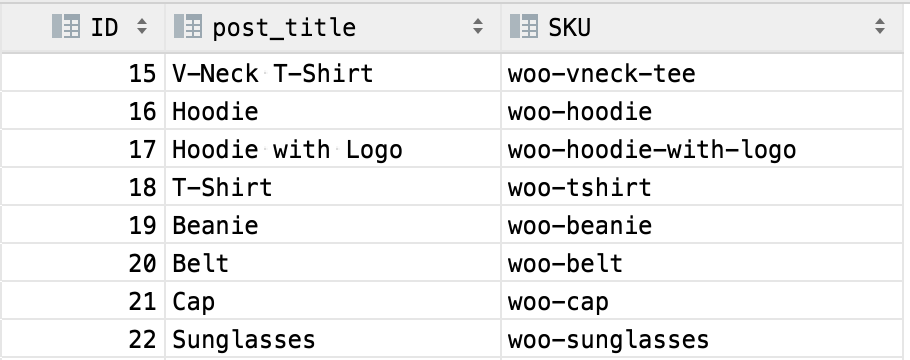 WooCommerce query product SKU in database