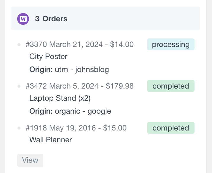 WooCommerce customer profile orders