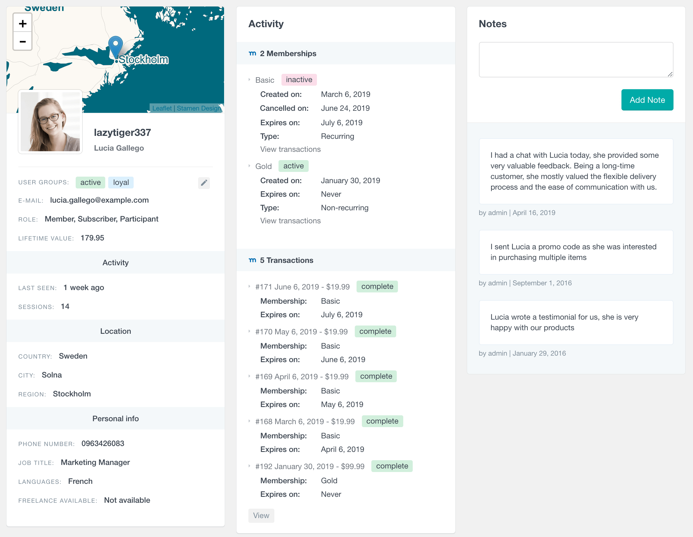 MemberPress user profile