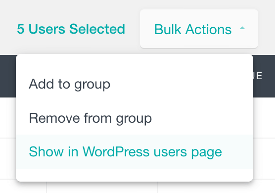 Show in WordPress users page bulk action
