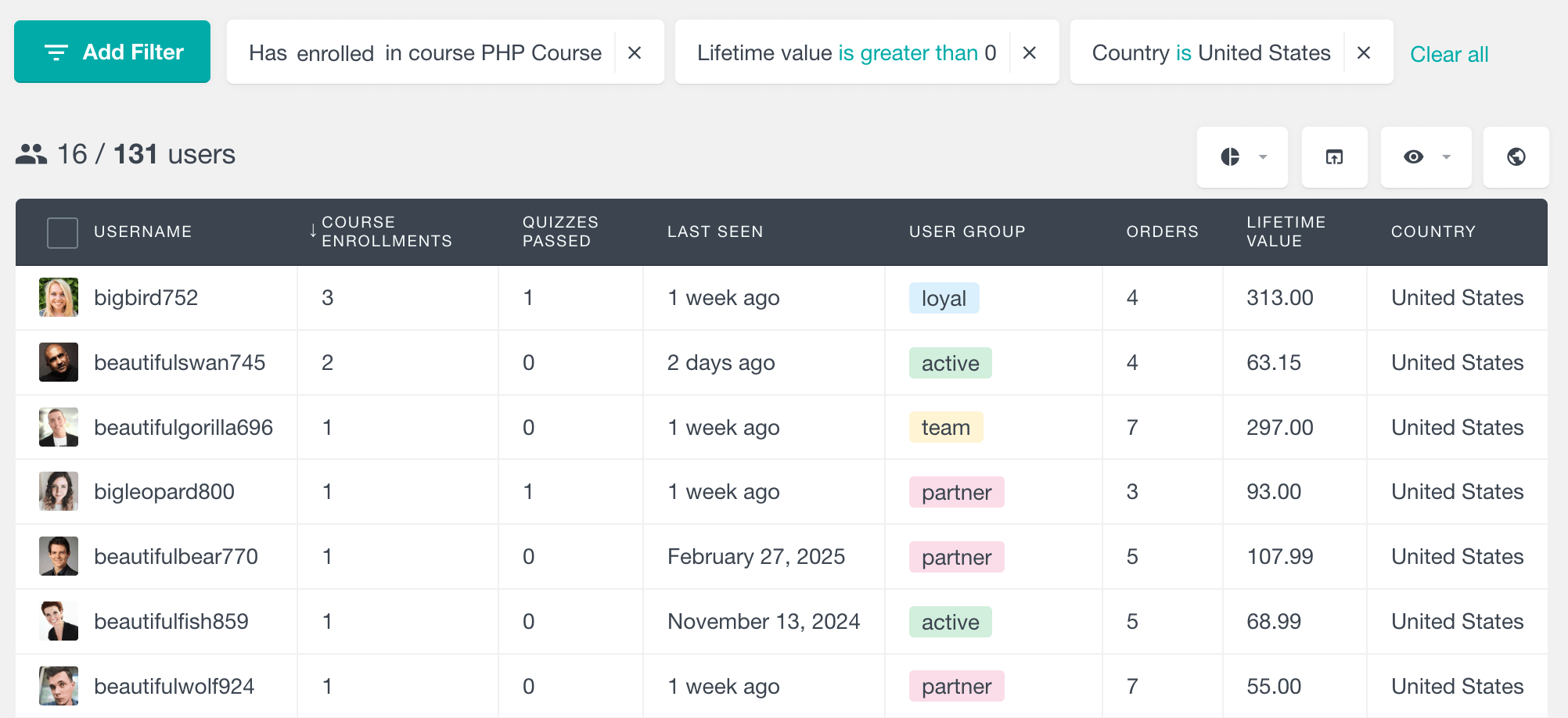Tutor LMS combine filters