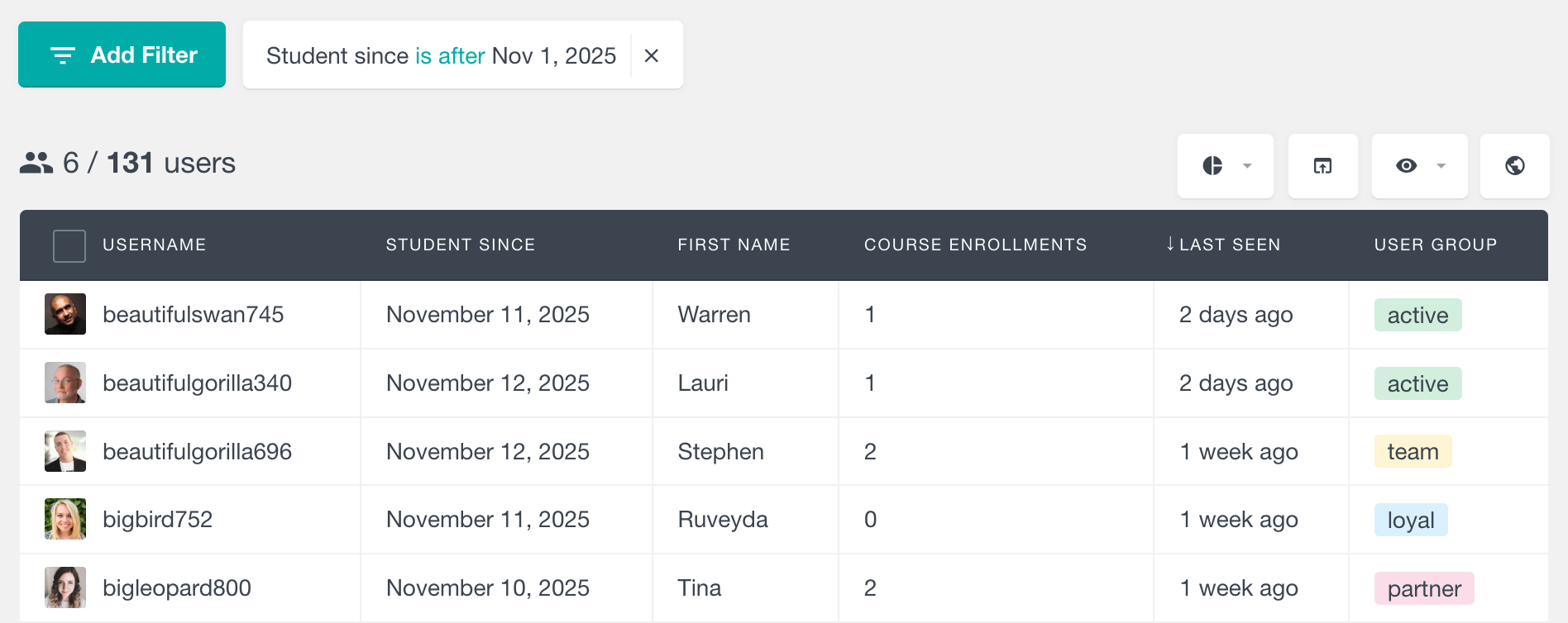 Tutor LMS student since column