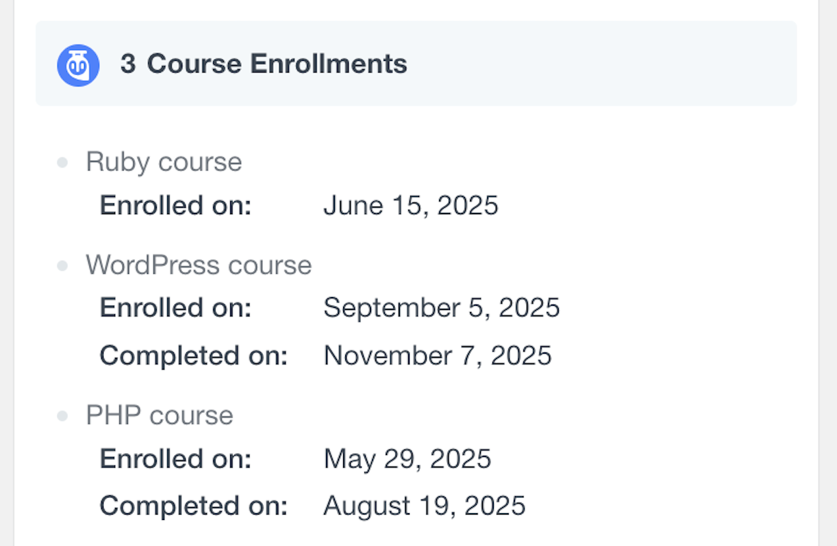 Tutor LMS user profile course enrollments activity